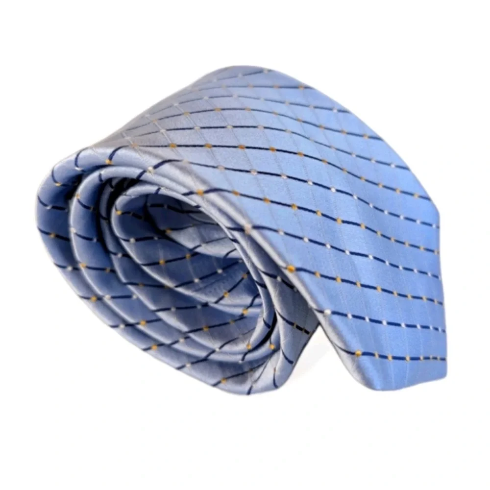 Geoffrey Beene Silk Tie - Blue Yellow Grid Pattern - Business Formal